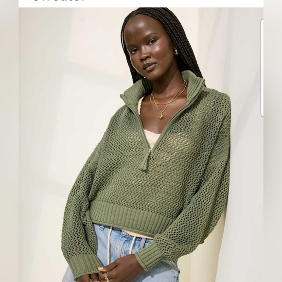 Aerie Women's Crochet Quarter Zip Sweater, Size Small, NWT - Picture 1 of 13